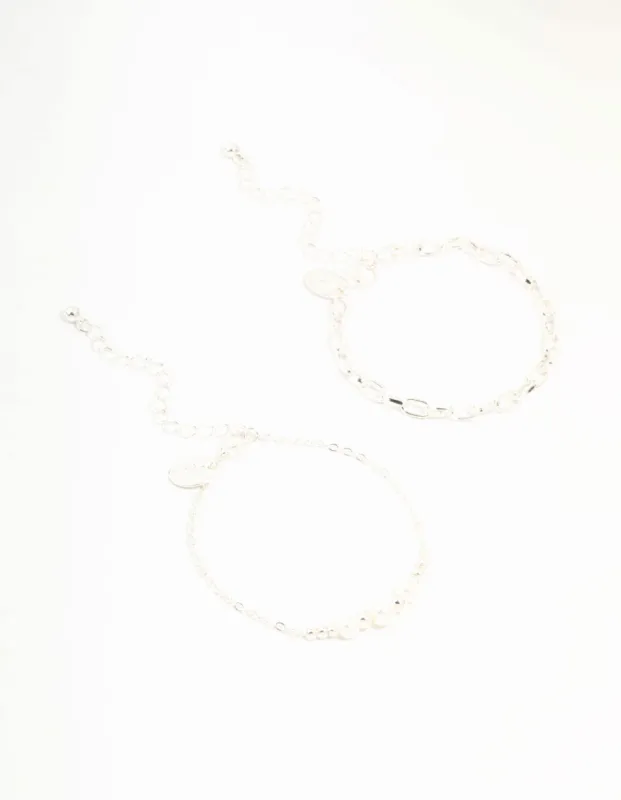 Silver Chain Link & Pearl Bracelets 2-Pack sold by lovisa