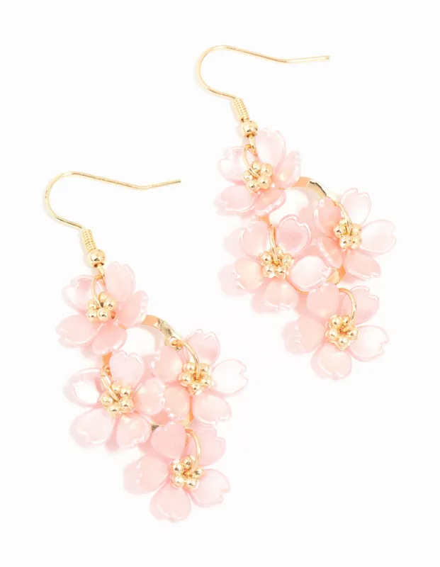 Pink Pearlised Flower Vine Gold Drop Earrings sold by lovisa