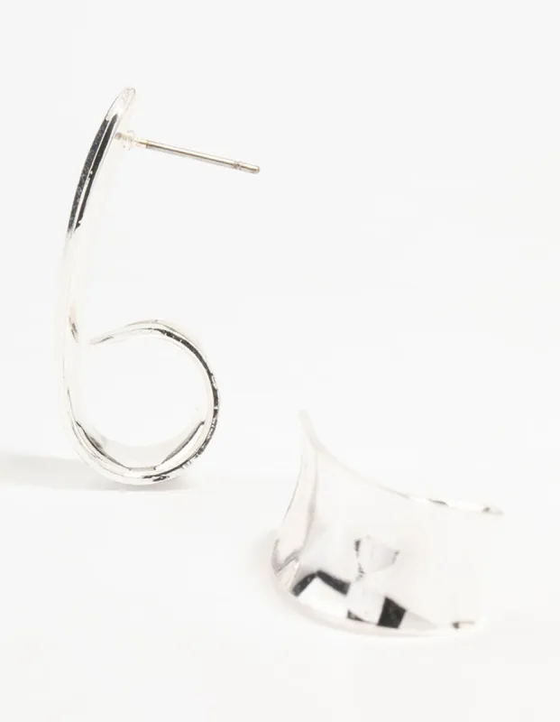Silver Hammered Wide Hoop Earrings sold by lovisa