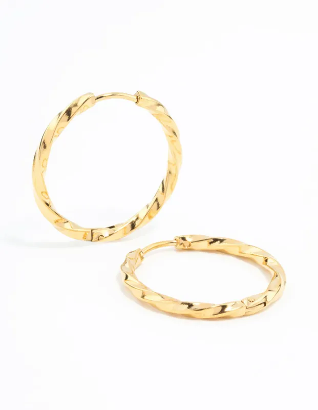Waterproof Gold Plated Stainless Steel Twisted Hoop Earrings sold by lovisa