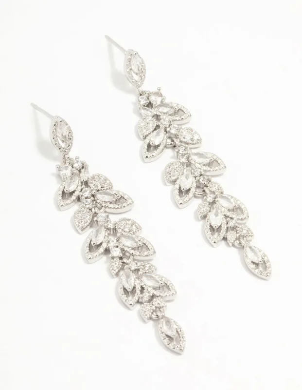 Silver Cubic Zirconia Cluster Leaf Drop Earrings sold by lovisa