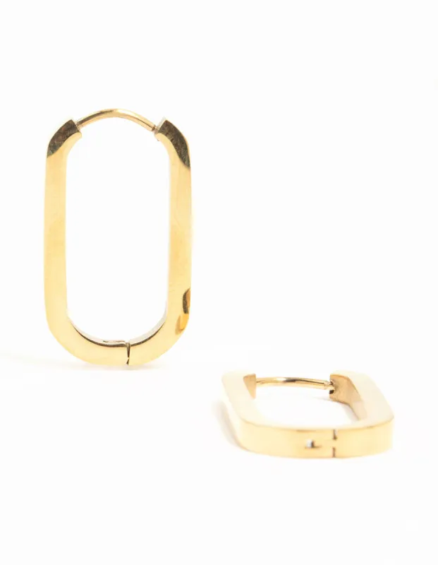Waterproof Gold Plated Stainless Steel Oblong Hoop Earrings sold by lovisa