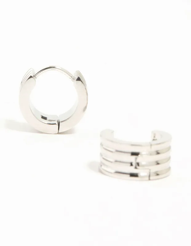 Waterproof Stainless Steel Ribbed Huggie Earrings sold by lovisa