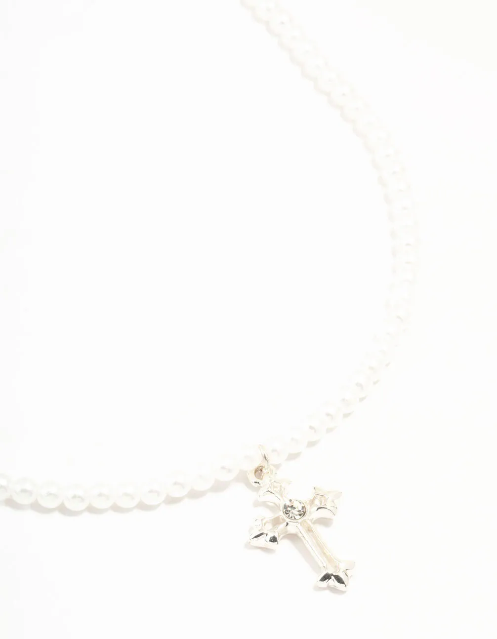 Silver Pearl Cross Pendant Necklace sold by lovisa