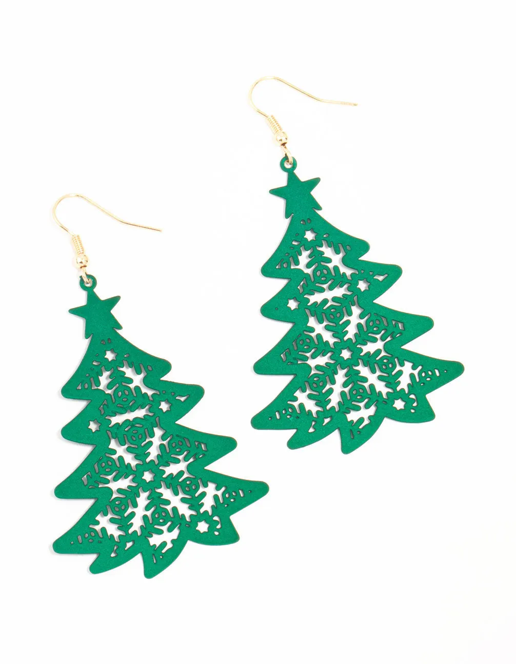 Green Cut Out Tree Gold Drop Earrings sold by lovisa