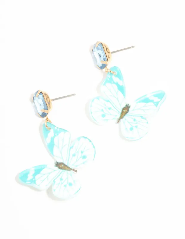Blue Acrylic Butterfly Drop Earrings sold by lovisa