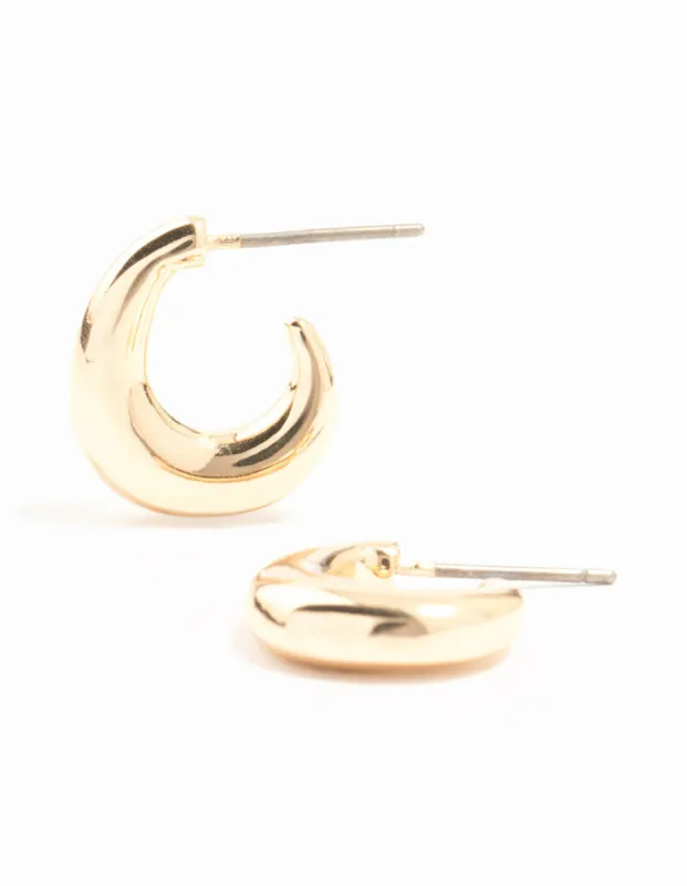 Gold Warped Chunky Huggie Earrings sold by lovisa