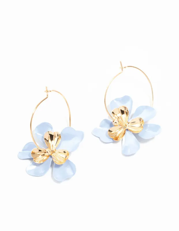 Blue Pearlised Flower Hoop Earrings sold by lovisa
