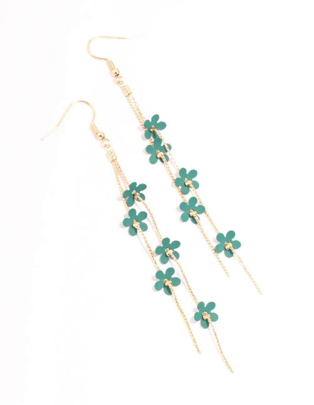 Blue Flower Chain Gold Drop Earrings sold by lovisa