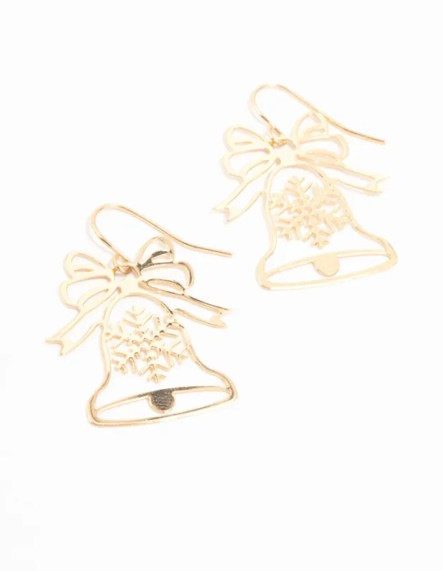 Gold Cut Out Bell Drop Earrings sold by lovisa