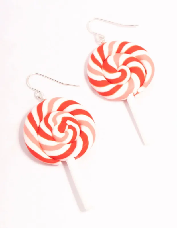 Red Swirled Lollipop Drop Earrings sold by lovisa