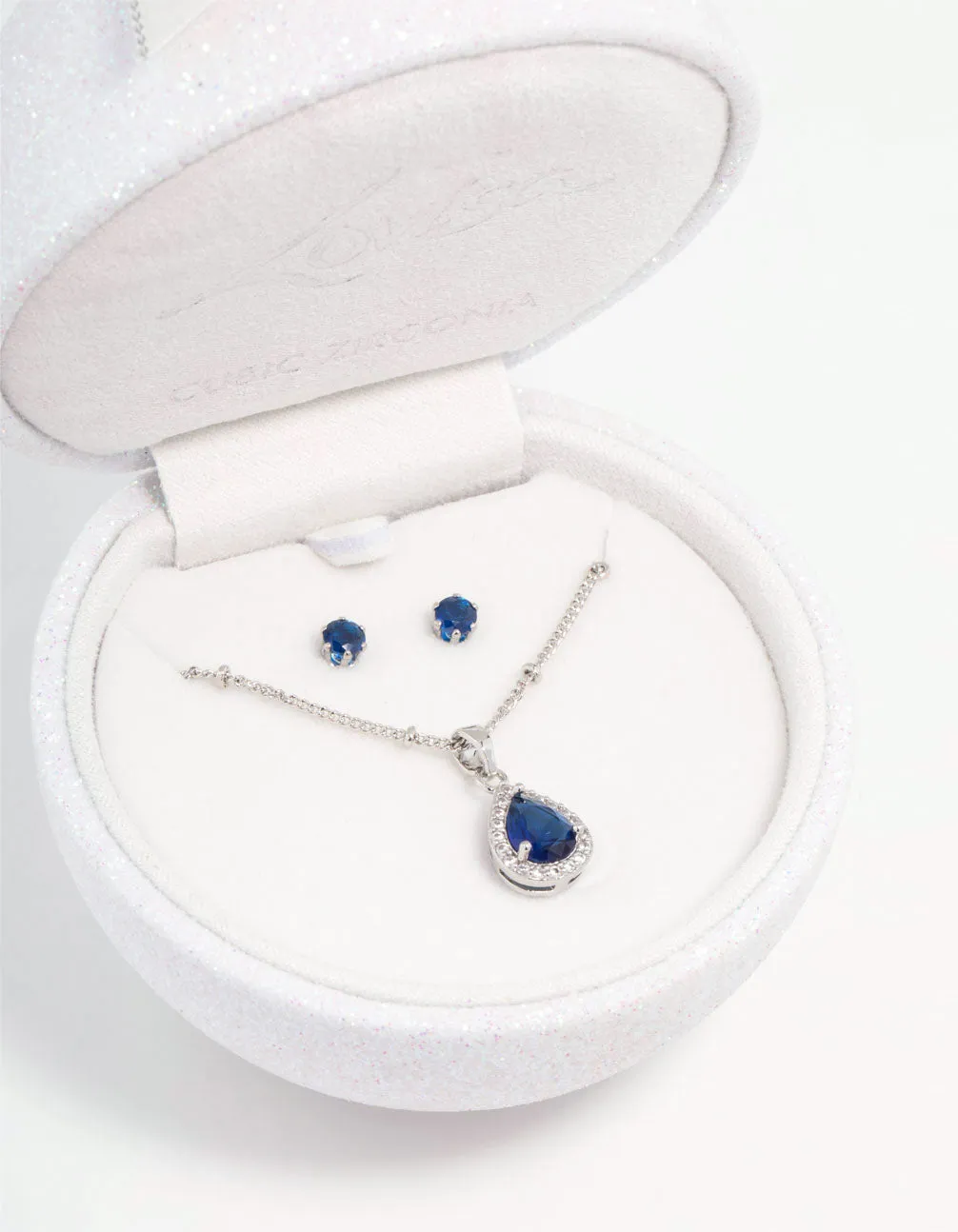 Blue Cubic Zirconia Rhodium Necklace & Stud Earrings Set sold by lovisa product image thumbnail 4