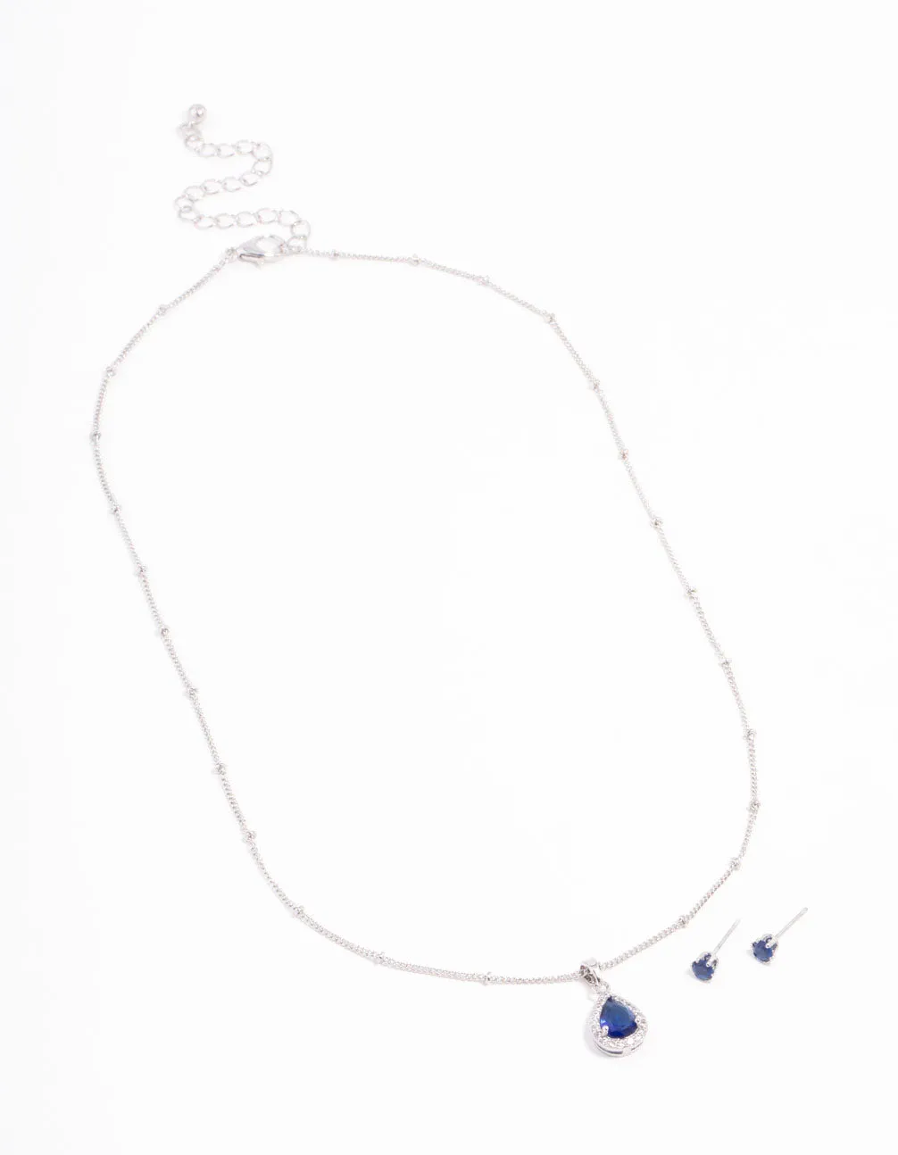 Blue Cubic Zirconia Rhodium Necklace & Stud Earrings Set sold by lovisa product image thumbnail 2