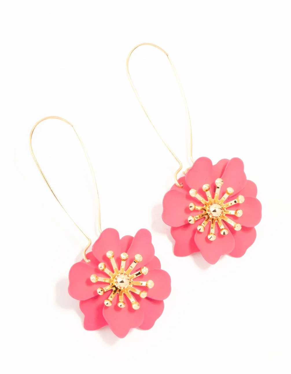 Pink Flower Long Drop Gold Earrings sold by lovisa