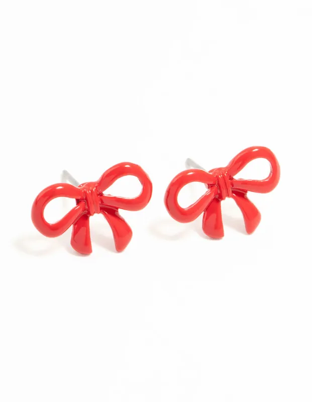 Red Coated Metal Ribbon Bow Stud Earrings sold by lovisa