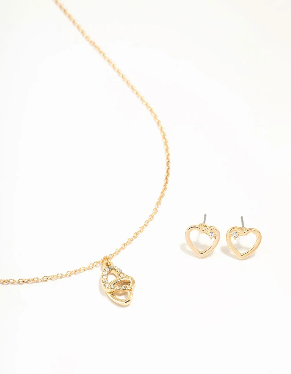 Gold Link Heart Diamante Necklace & Earrings Set sold by lovisa
