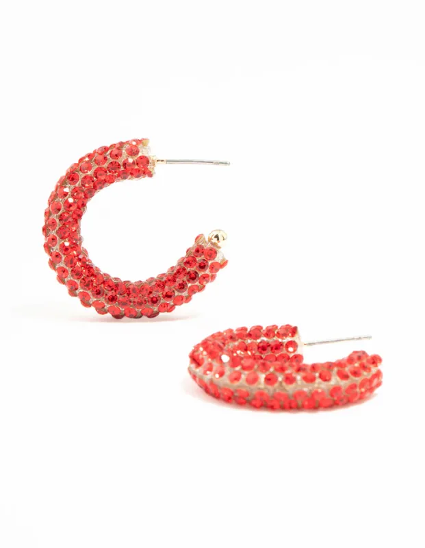 Red Diamante Jelly Hoop Earrings sold by lovisa