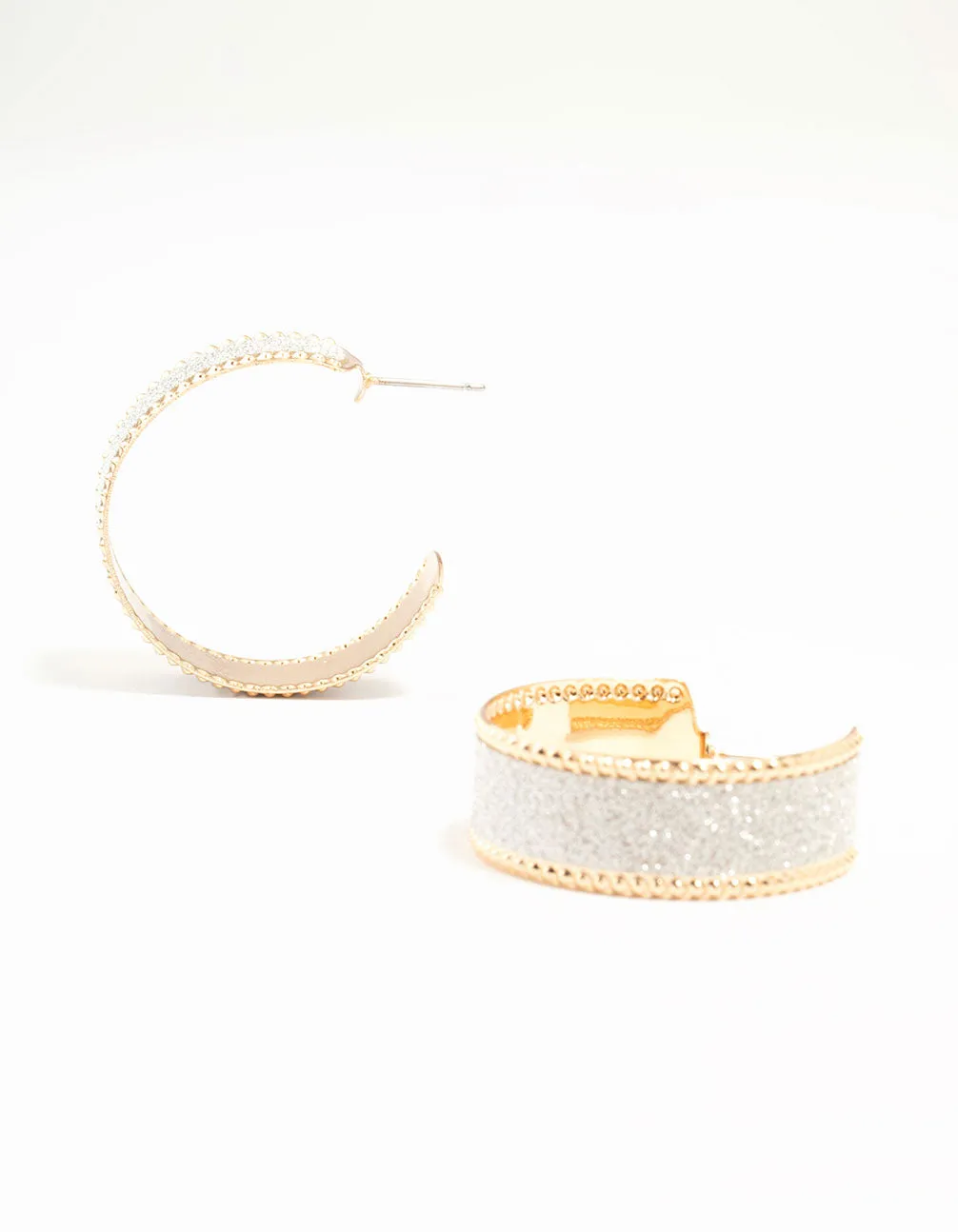 Gold Wide Glitter Hoop Earrings sold by lovisa