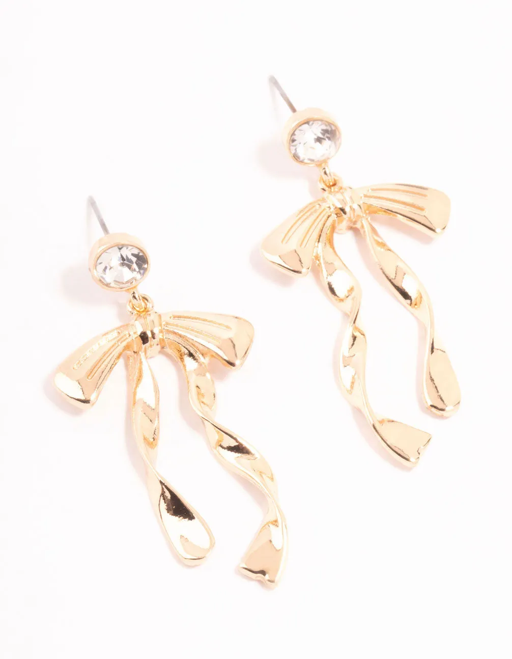 Gold Diamante Long Bow Drop Earrings sold by lovisa