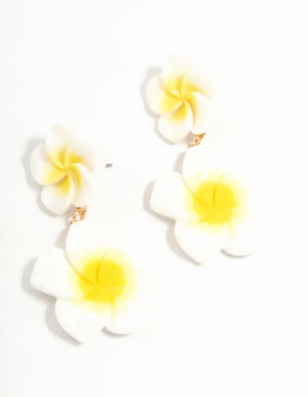 White & Yellow Frangipani Acrylic Drop Earrings sold by lovisa