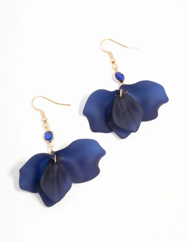 Blue Acrylic Petal & Stone Drop Earrings sold by lovisa