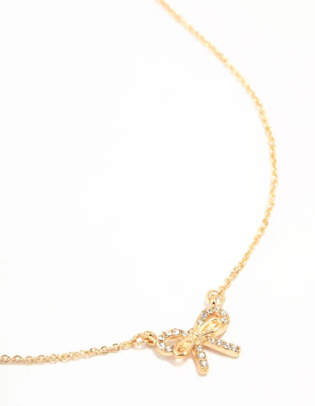 Gold Dainty Diamante Bow Necklace sold by lovisa