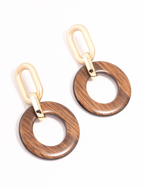 Wood Grain Link Acrylic Drop Earrings sold by lovisa