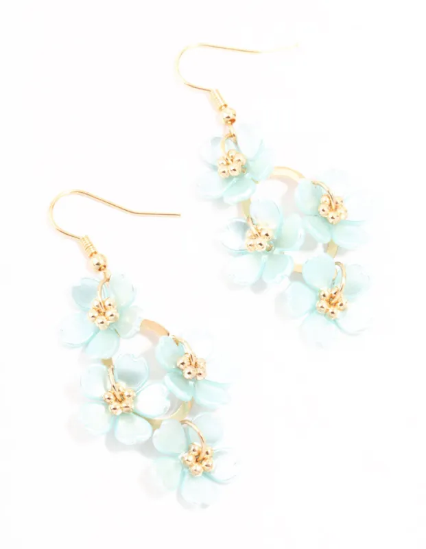 Blue Pearlised Flower Vine Gold Drop Earrings sold by lovisa