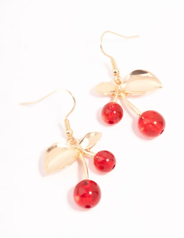 Gold Cherry Drop Earrings sold by lovisa