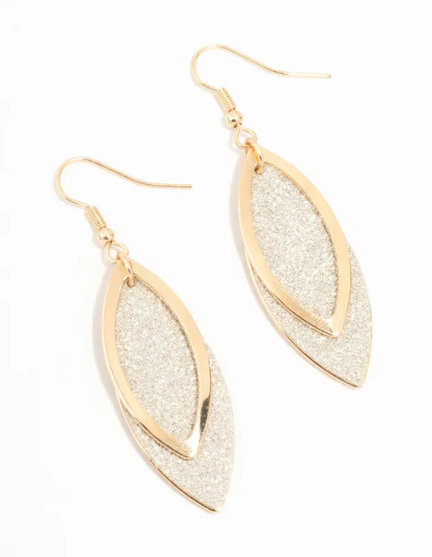 Glittery Leaf Gold Drop Earrings sold by lovisa