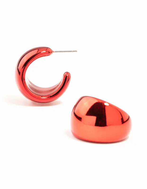 Red Coated Metal Wide Metallic Hoop Earrings sold by lovisa