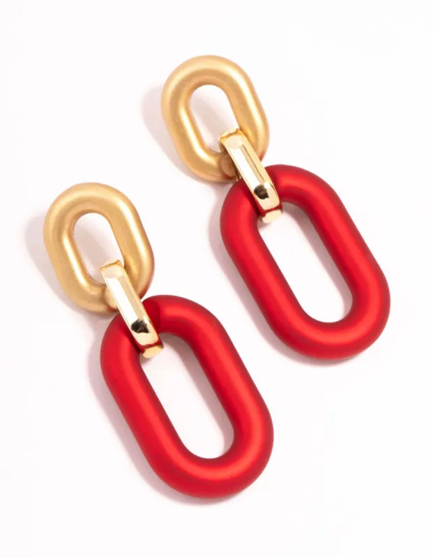 Red Coated Metal Pearlised Link Drop Earrings sold by lovisa