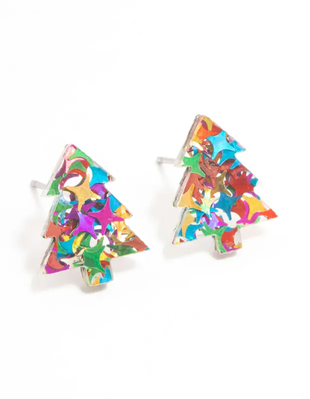 Glitter Acrylic Tree Stud Earrings sold by lovisa