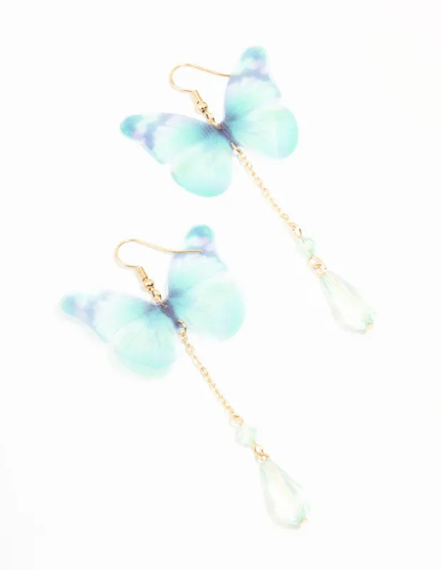 Blue Tie Dye Butterfly Drop Earrings sold by lovisa