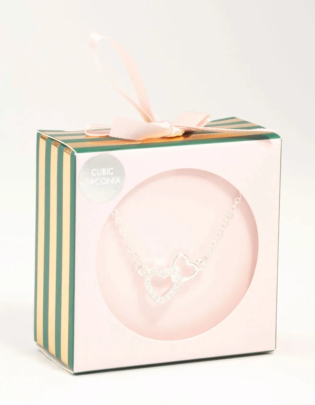 Silver Cubic Zirconia Open Double Heart Necklace sold by lovisa product image thumbnail 3