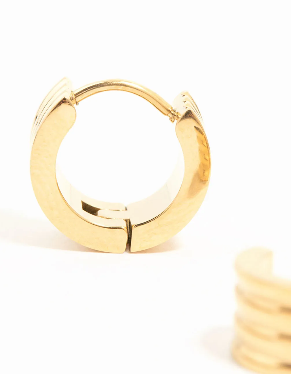 Waterproof Gold Plated Stainless Steel Ribbed Huggie Earrings sold by lovisa product image thumbnail 2