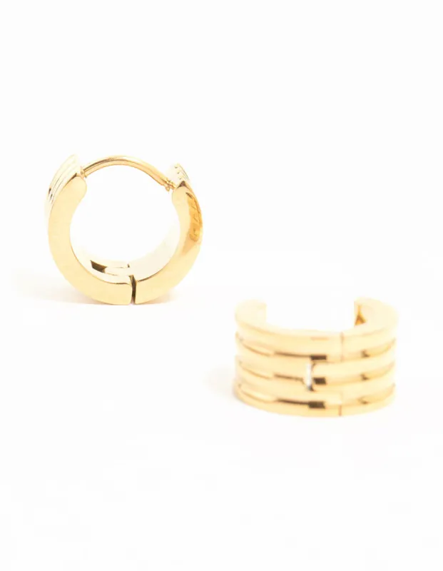 Waterproof Gold Plated Stainless Steel Ribbed Huggie Earrings sold by lovisa