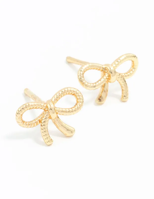 Gold Plated Sterling Silver Textured Bow Stud Earrings sold by lovisa
