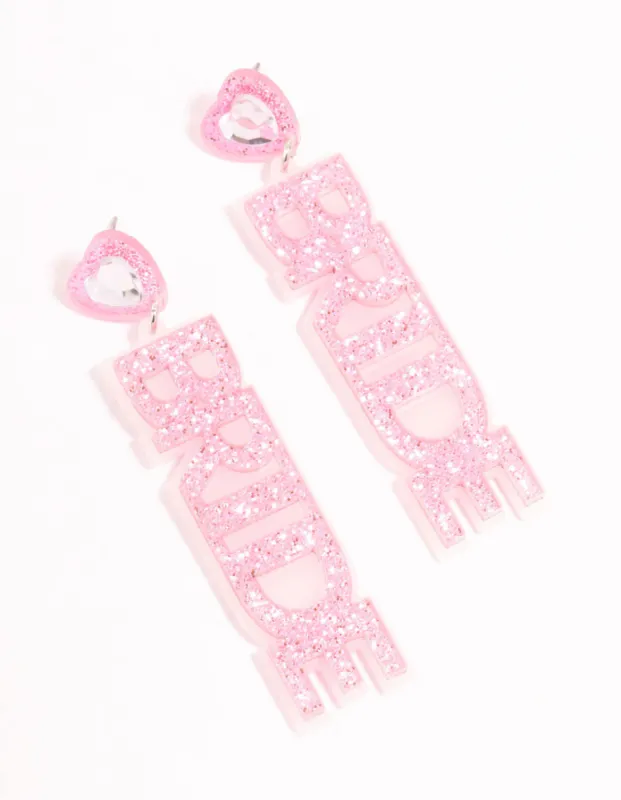 Pink Acrylic Heart Bride Drop Earrings sold by lovisa