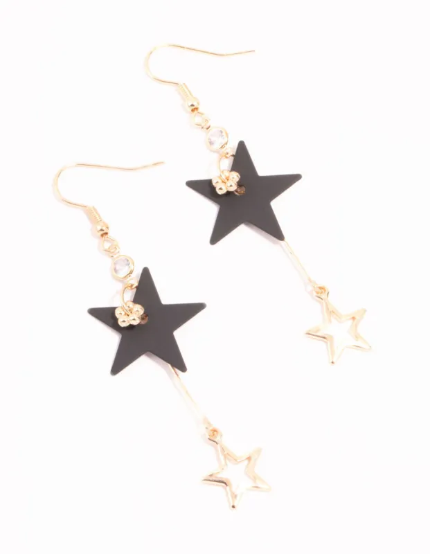 Gold & Black Stars Drop Earrings sold by lovisa