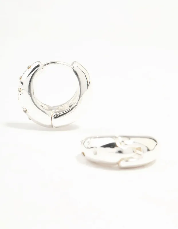 Silver Diamante Clicker Huggie Earrings sold by lovisa