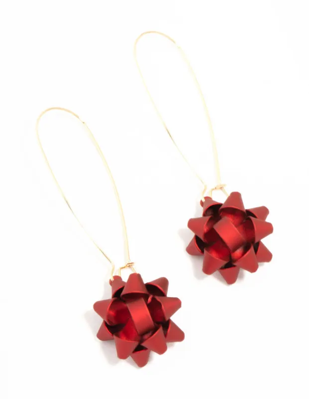 Red Present Bow Gold Hook Earrings sold by lovisa