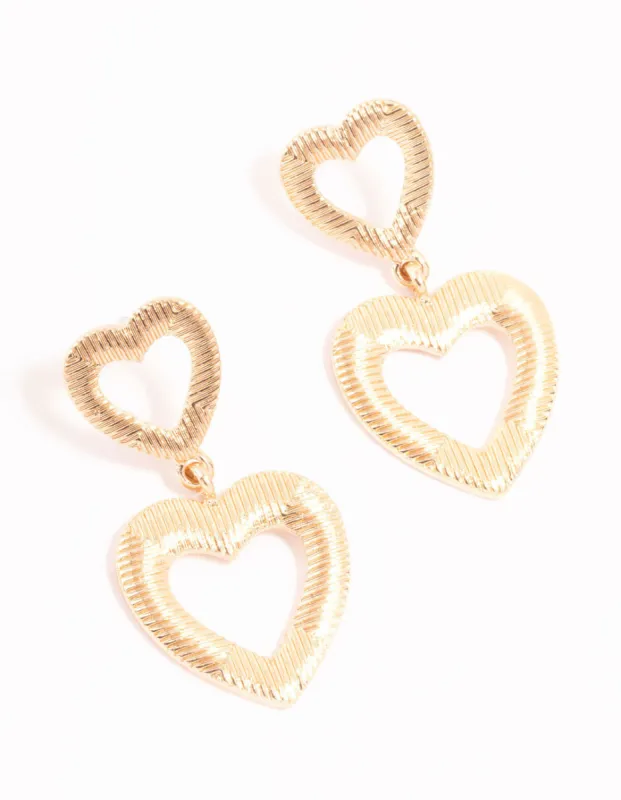 Gold Line Double Heart Drop Earrings sold by lovisa