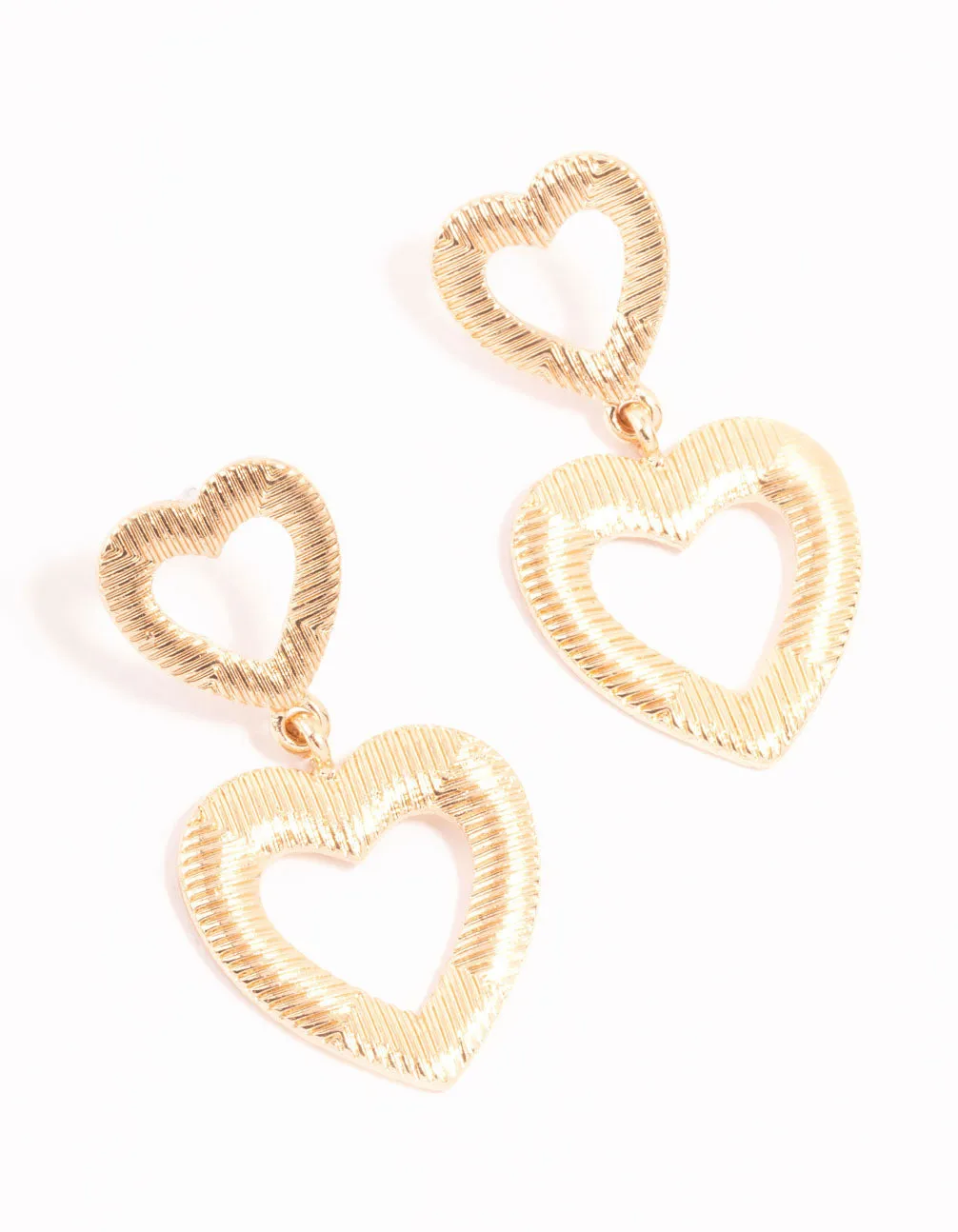 Gold Line Double Heart Drop Earrings sold by lovisa