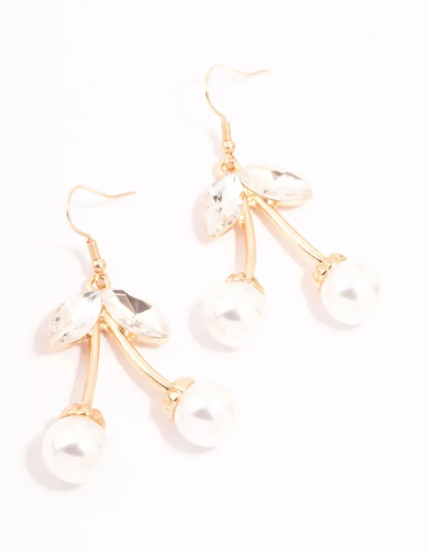 Gold Diamante Pearl Cherry Drop Earrings sold by lovisa
