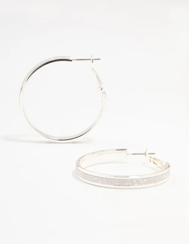 Silver Medium Glitter Hoop Earrings sold by lovisa