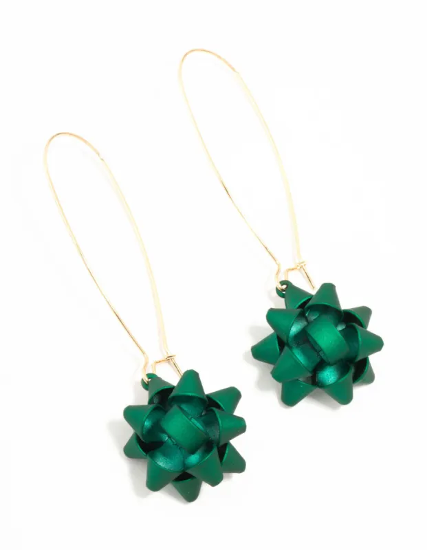 Green Present Bow Gold Hook Earrings sold by lovisa