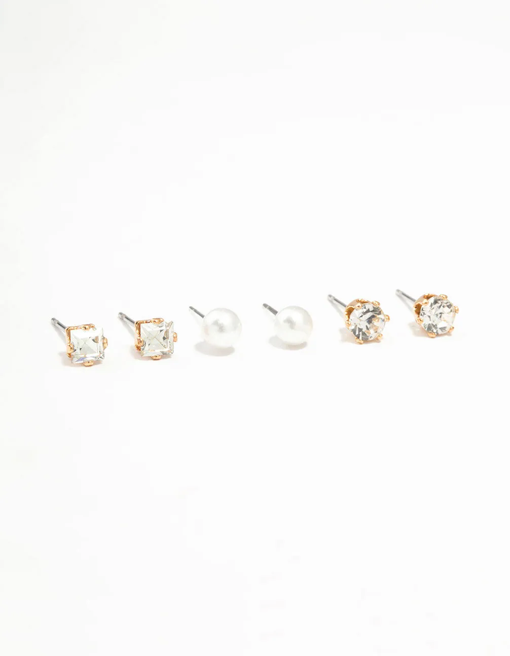 Gold Diamante & Pearl Stud Earrings 3-Pack sold by lovisa