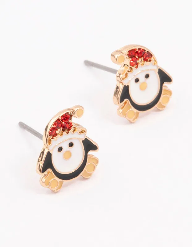 Gold Christmas Penguin Stud Earrings sold by lovisa