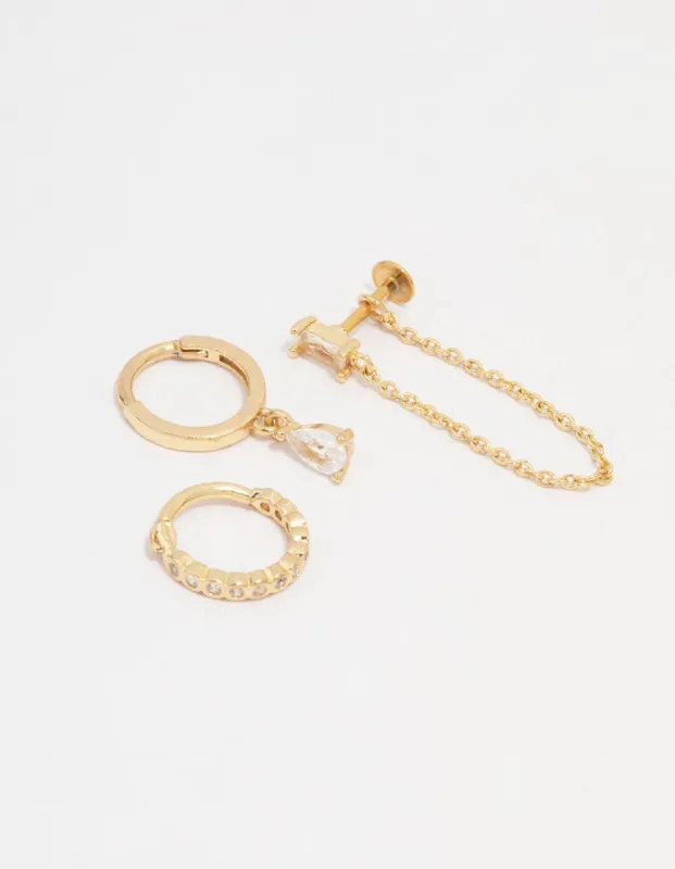 Gold Plated Surgical Steel Baguette Chain Flat Back 3-Pack sold by lovisa